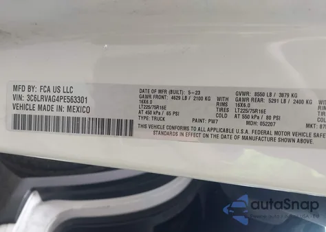 2023 Ram Promaster 1500 Low Roof 136 Wb from USA, damaged, VIN 3C6LRVAG4PE563301